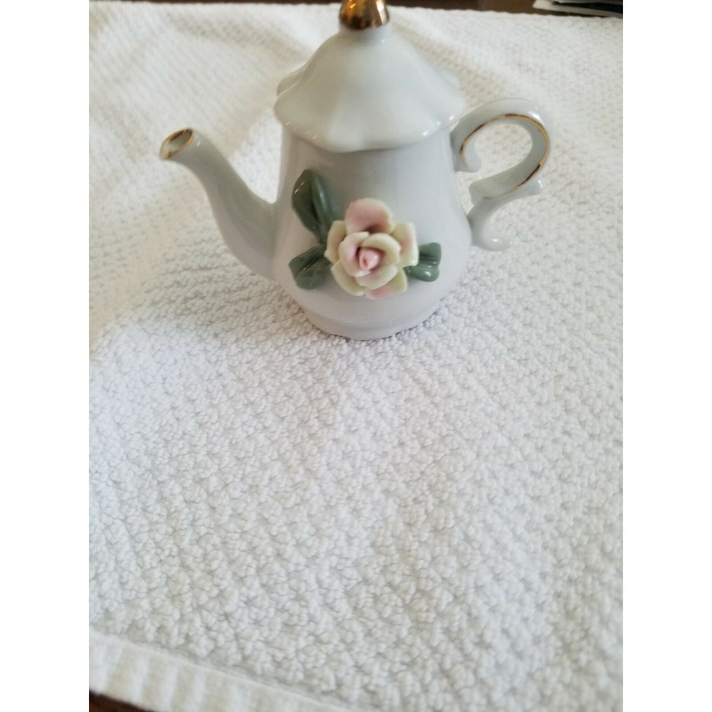Miniature Porcelain Teapot With  Pink‎ Rose